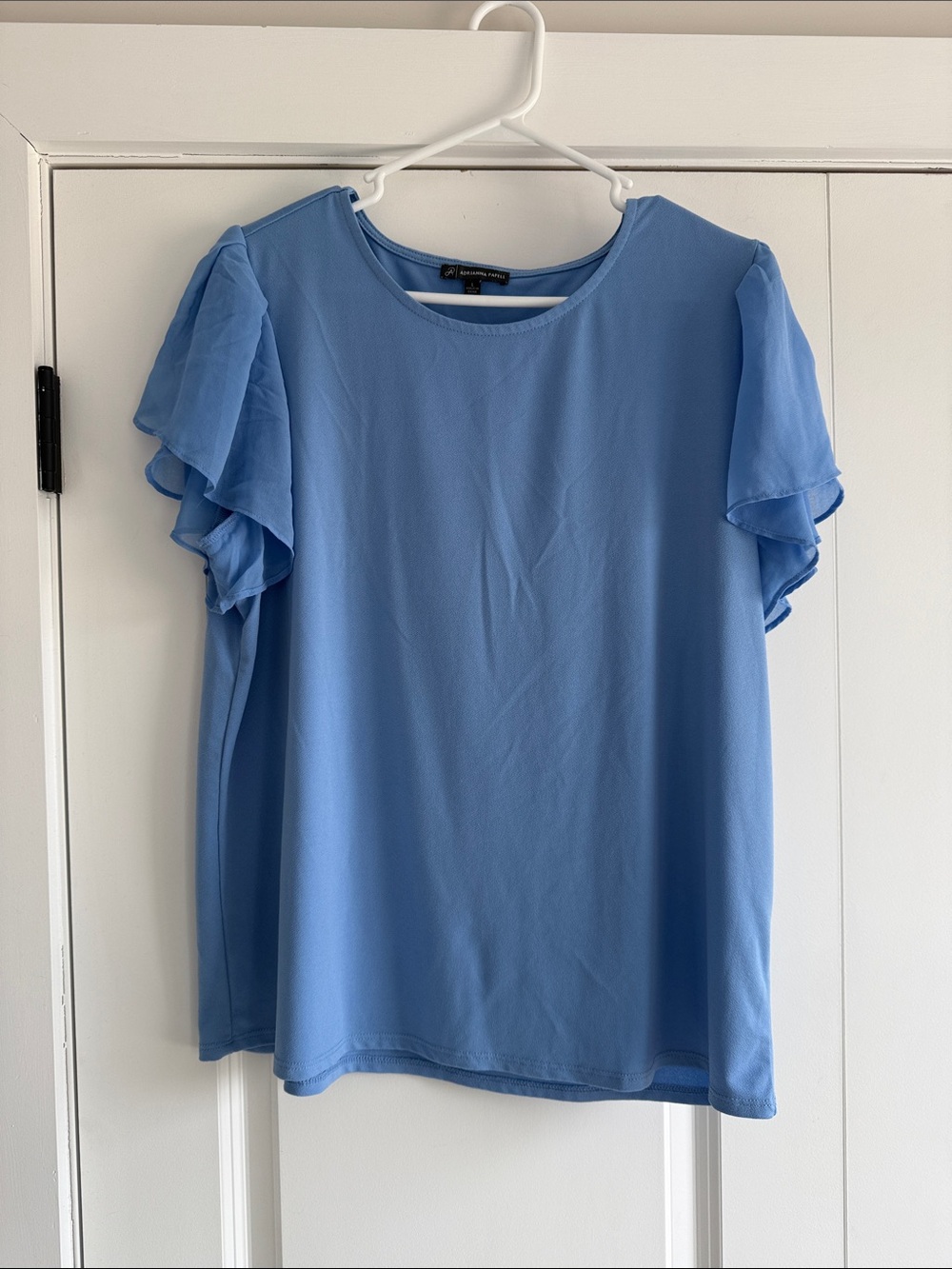 Adrianna Papell Light Blue Ruffle Sleeve Blouse